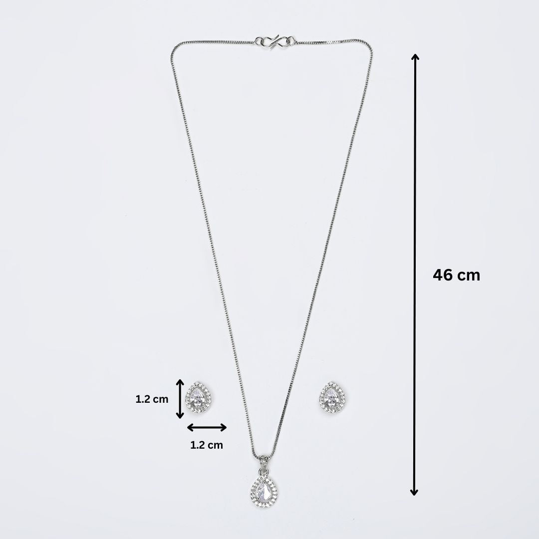 Teardrop Shaped American Diamond Crystal Pendant Set With Earrings
