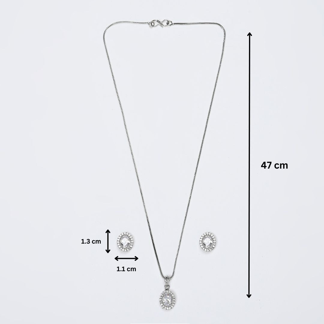 Oval Shaped American Diamond Crystal Pendant Set With Earrings