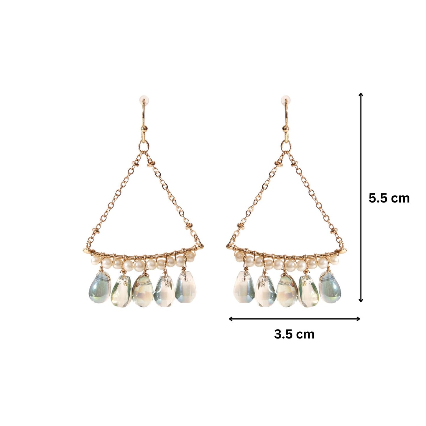 Crystals Triangular Tear Drop Chain Earrings