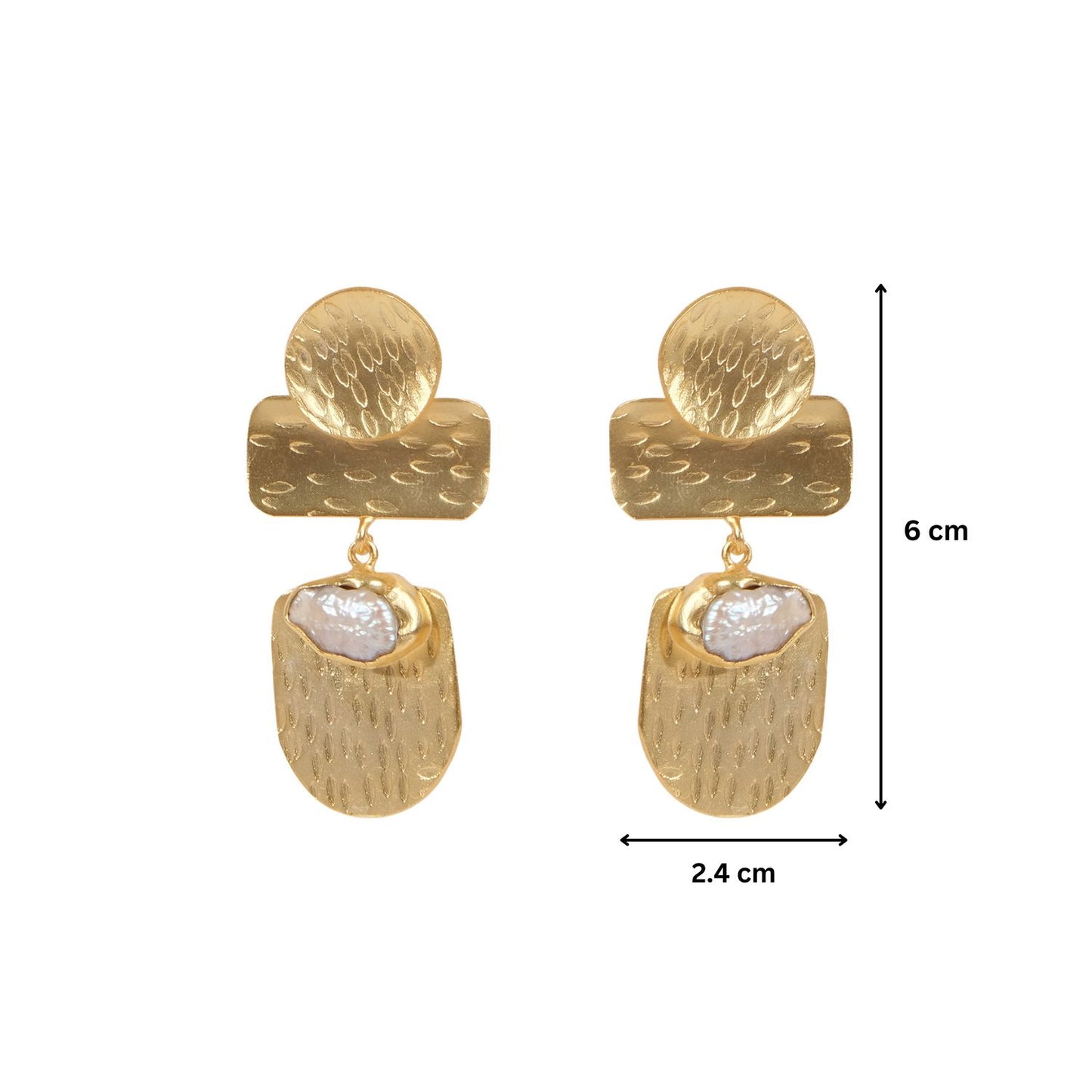Gleaming Gold Pearl Grid Danglers Earrings
