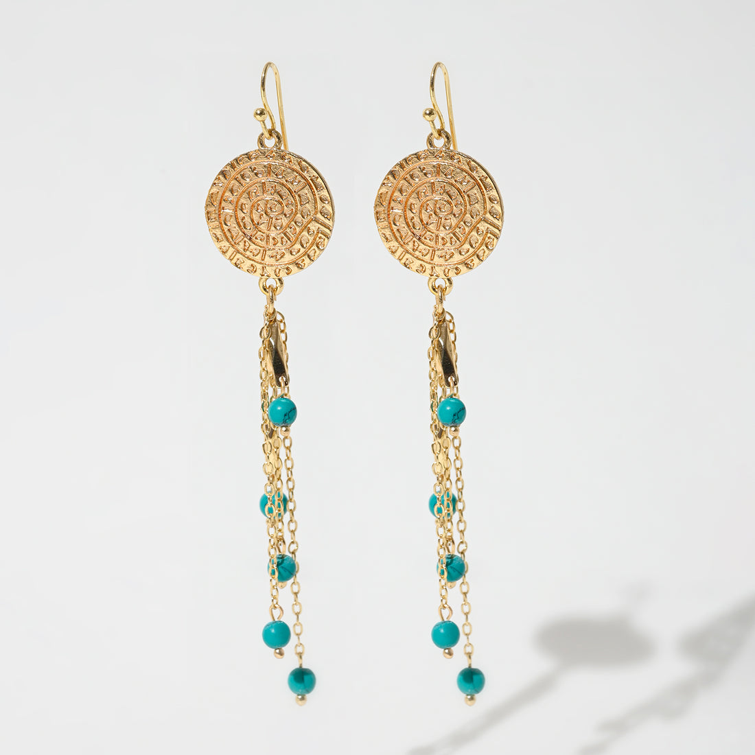 Semi Precious Chain Dangling Coin Earrings