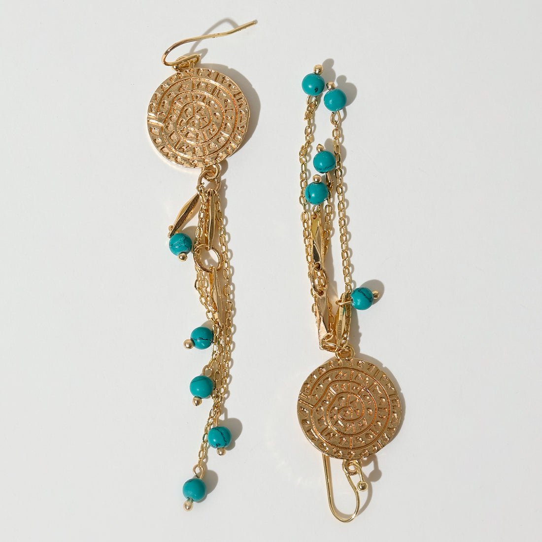 Semi Precious Chain Dangling Coin Earrings