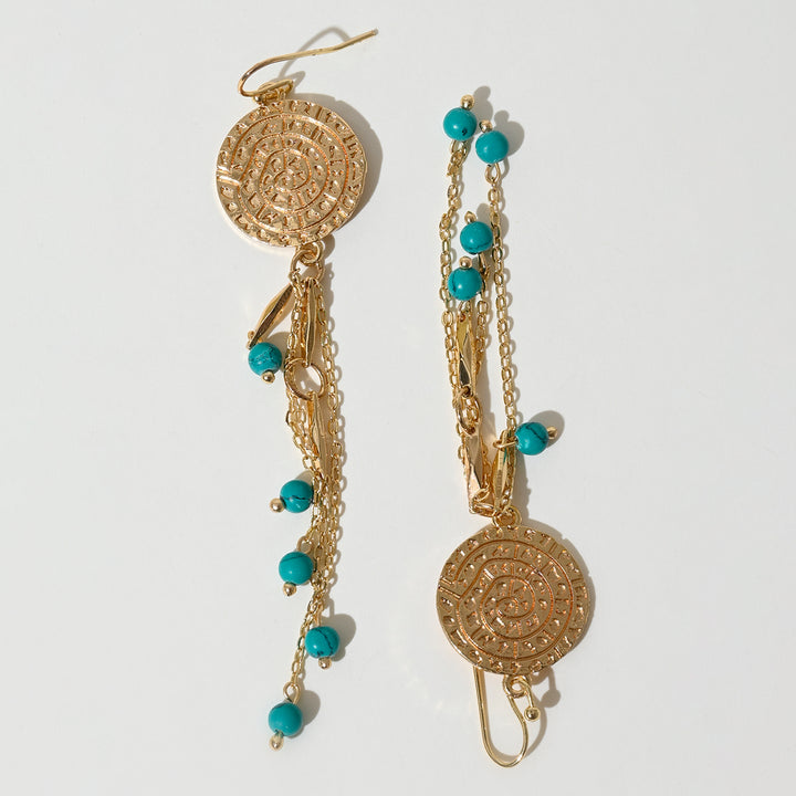 Semi Precious Chain Dangling Coin Earrings