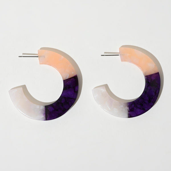Tri-Color Resin Hoops Earrings
