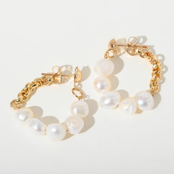 Fresh Water Pearl Chain Hoop Earrings