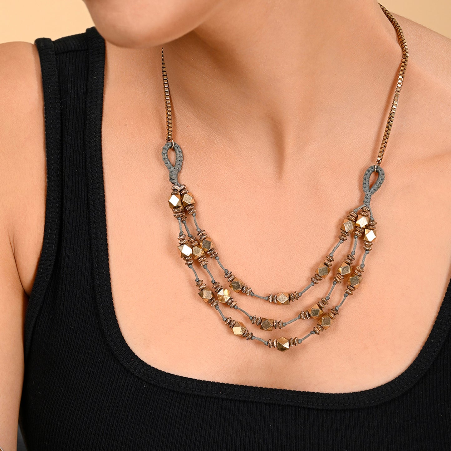 Rose Gold Cylindrical Beaded Necklace
