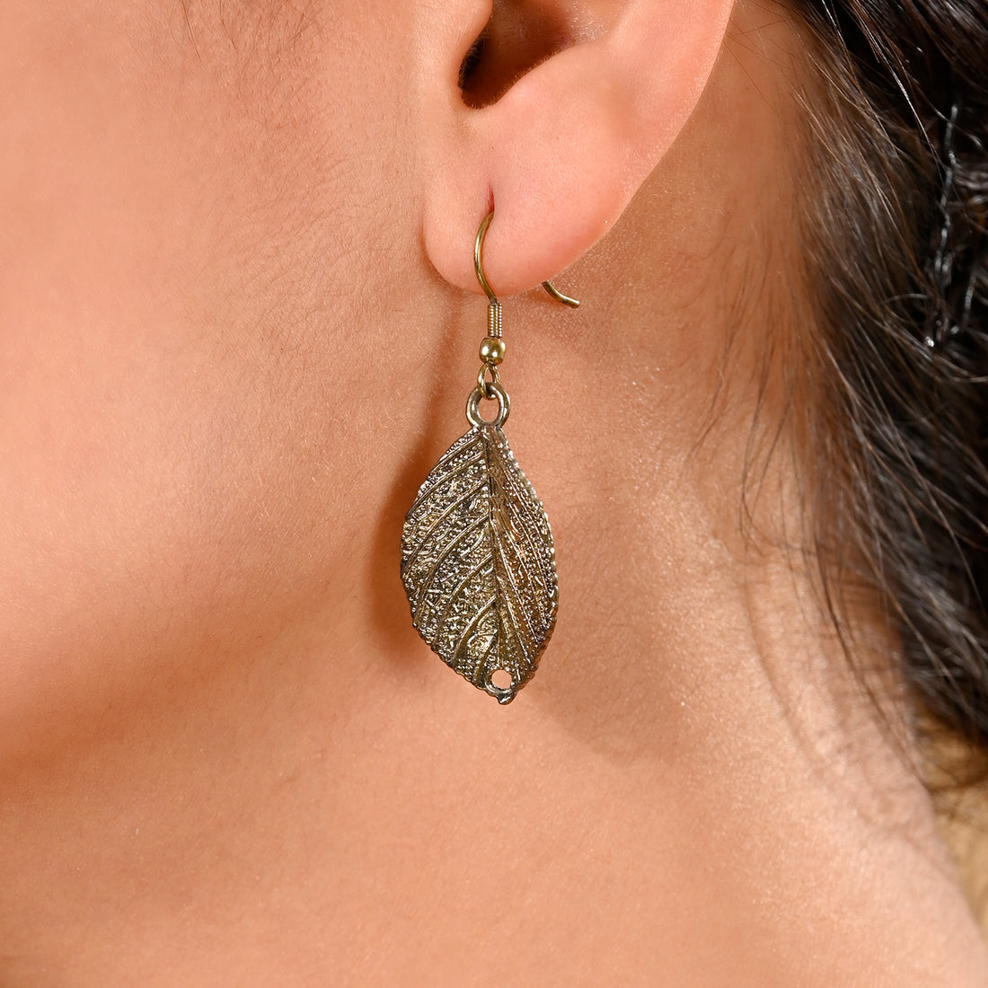 Vintage Leaf Charm Hook Earrings