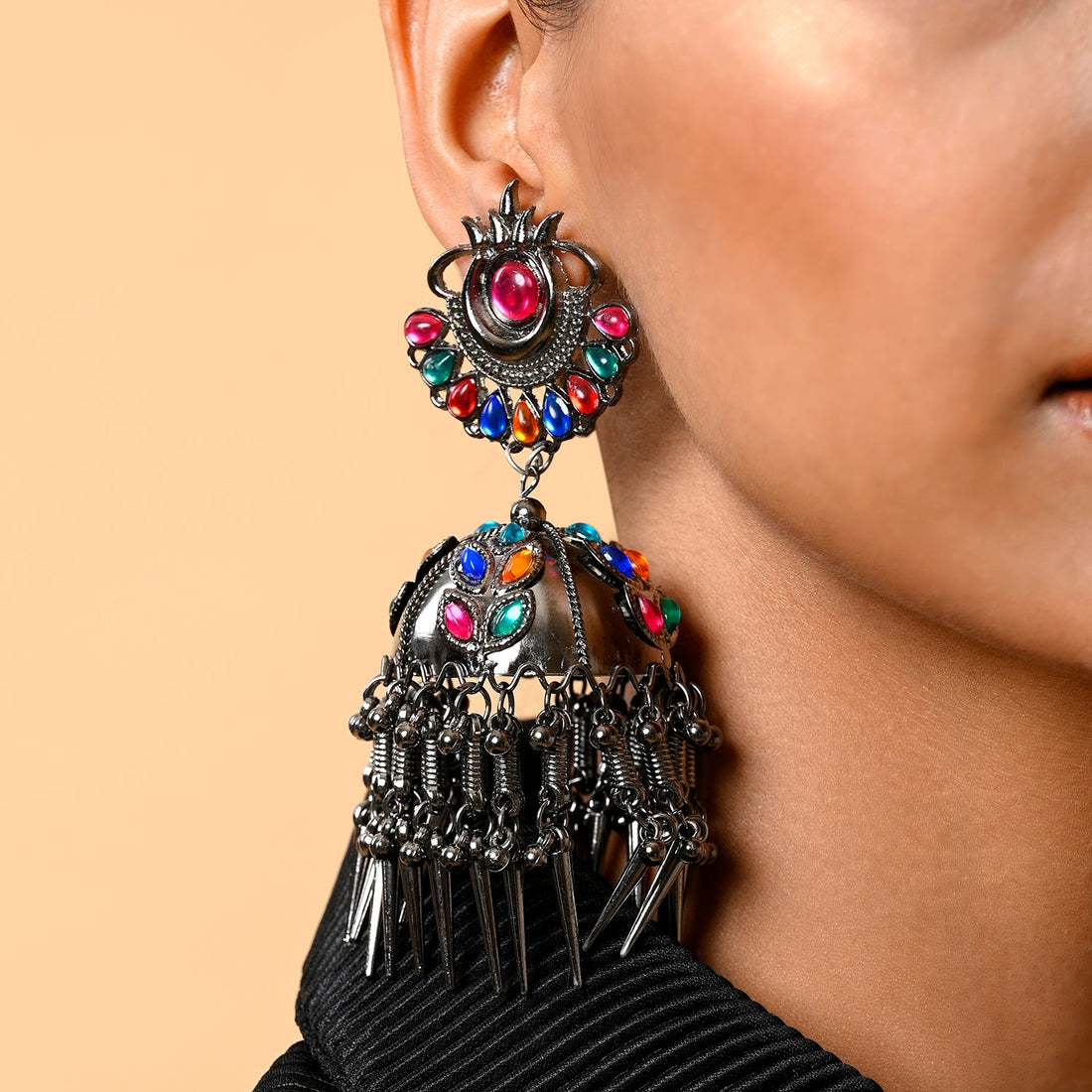 Aadhara Light Weight Oxidised Jhumka Earrings