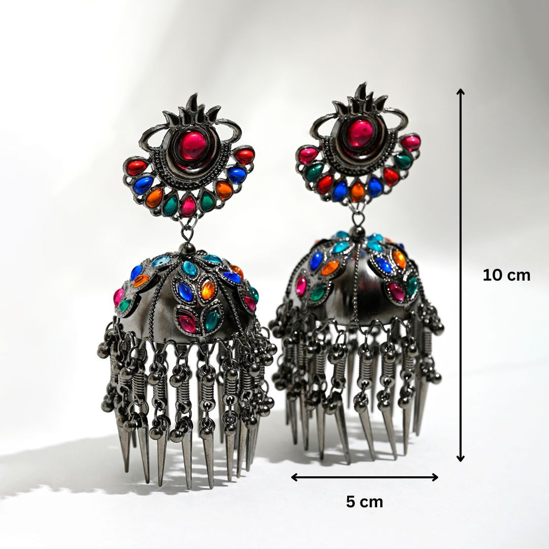 Aadhara Light Weight Oxidised Jhumka Earrings