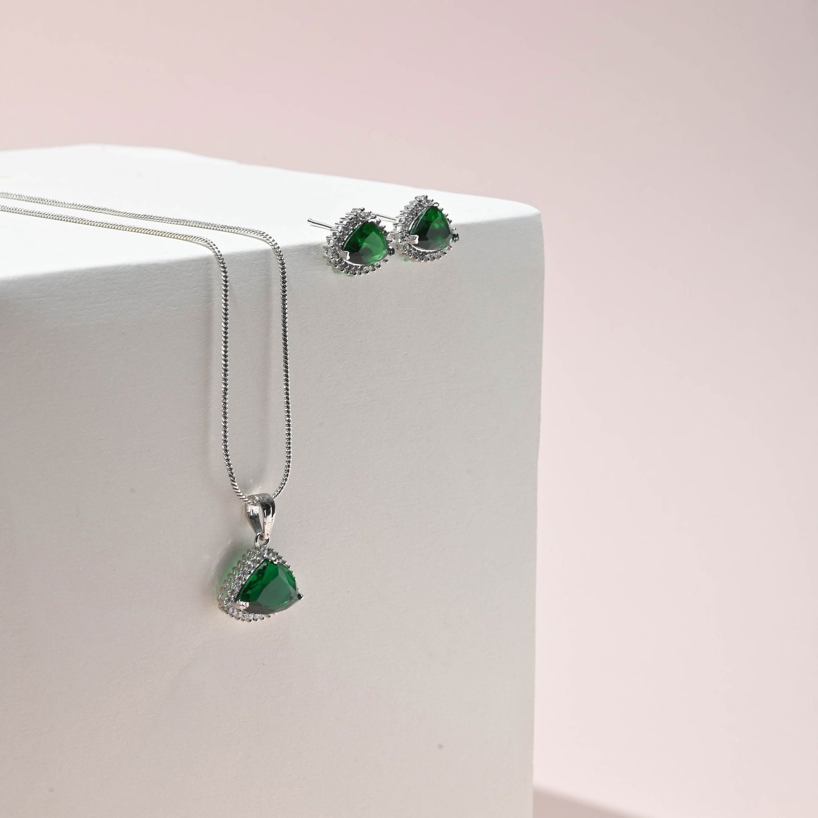 Abstract Emerald and Diamonds studded necklace with Matching Studs Earrings