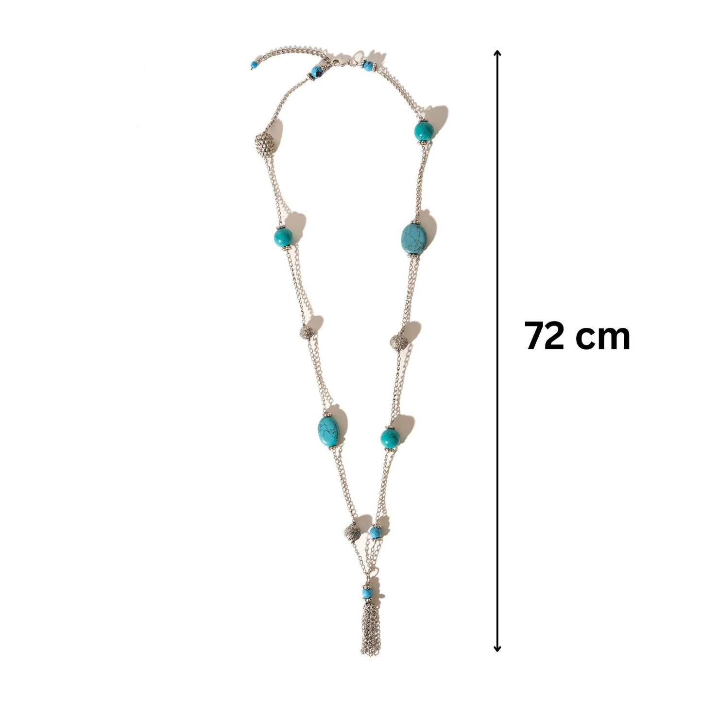 Silver Turquoise Beads Long Necklace