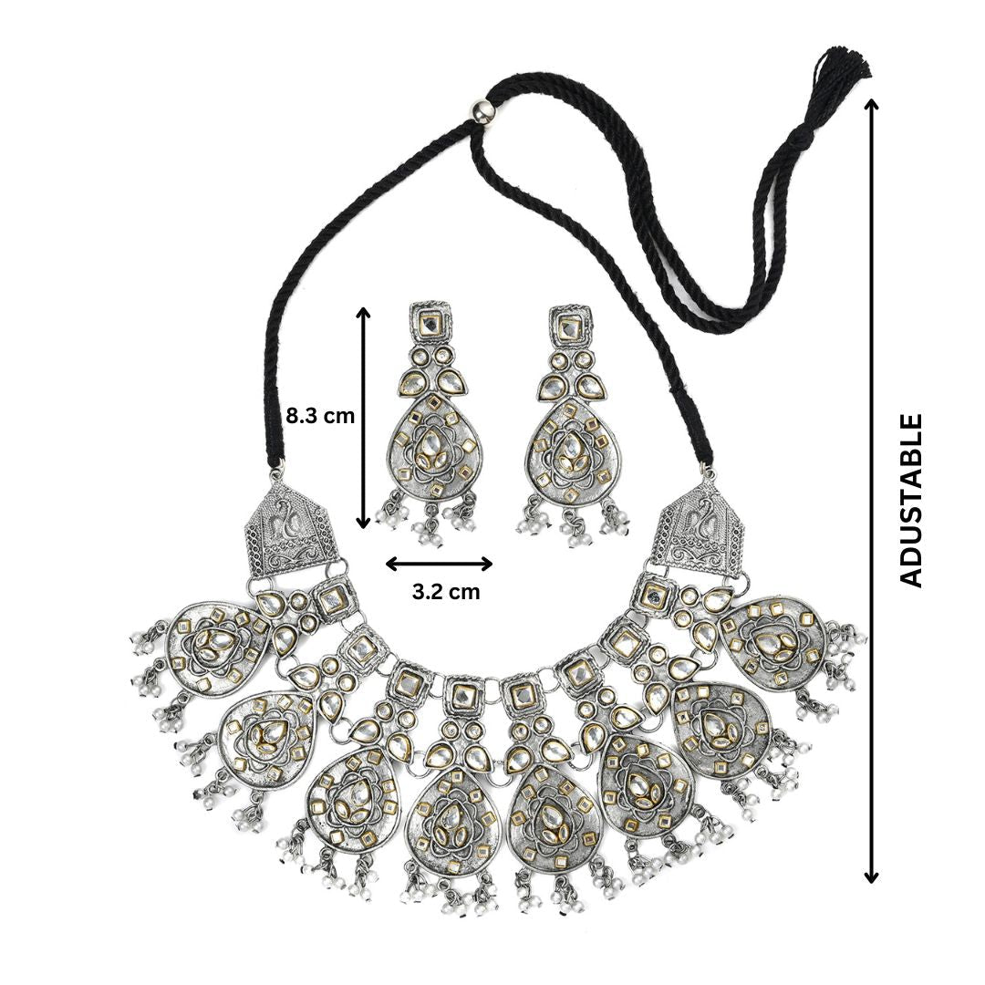 Aisha Oxidised Necklace With Earrings