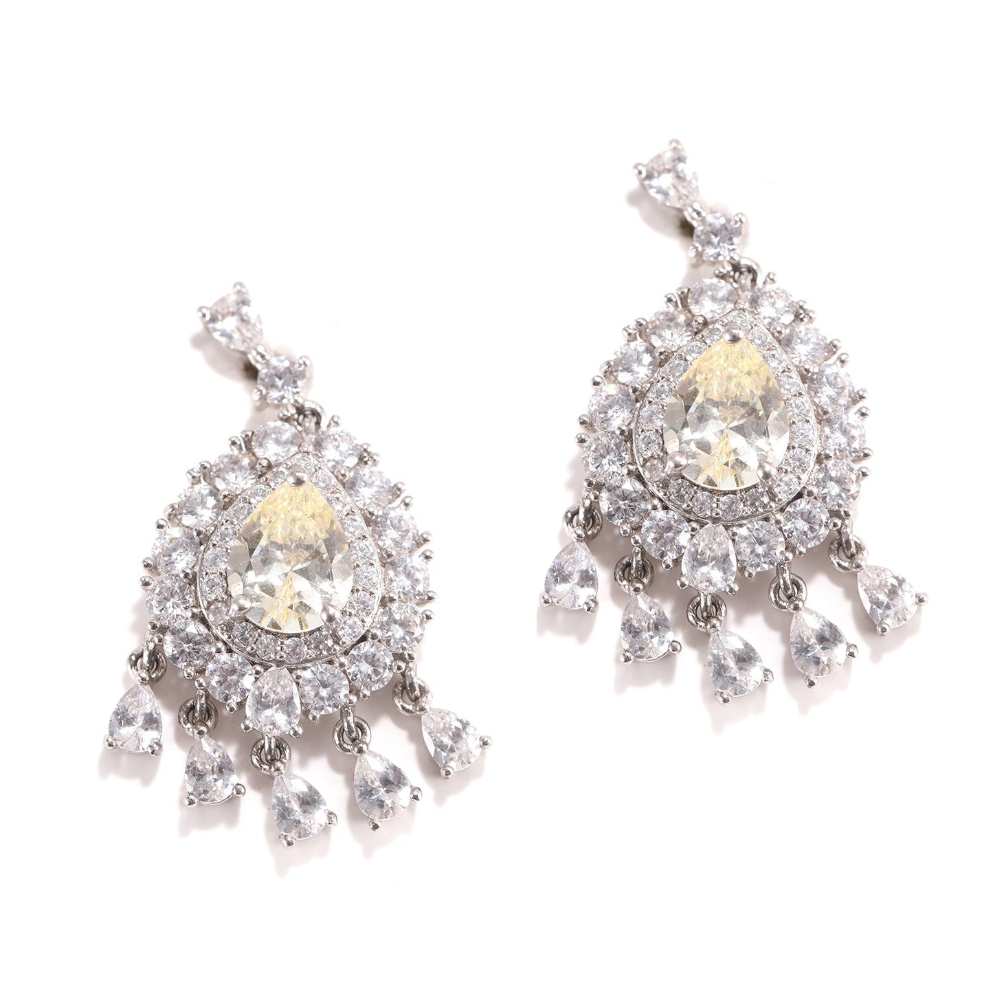 American Diamond Bezel Drop Earrings with Sunshine Stones