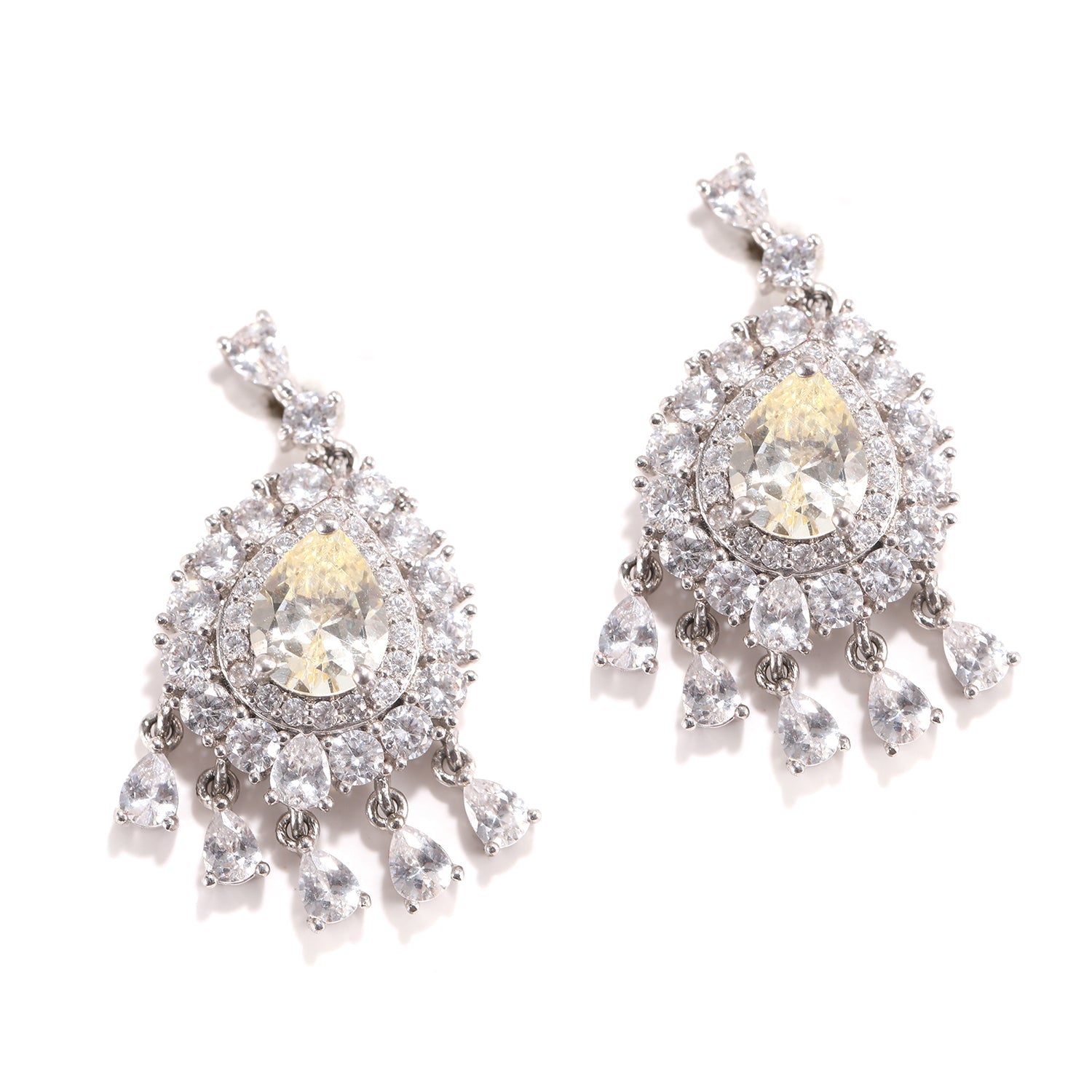 American Diamond Bezel Drop Earrings with Sunshine Stones