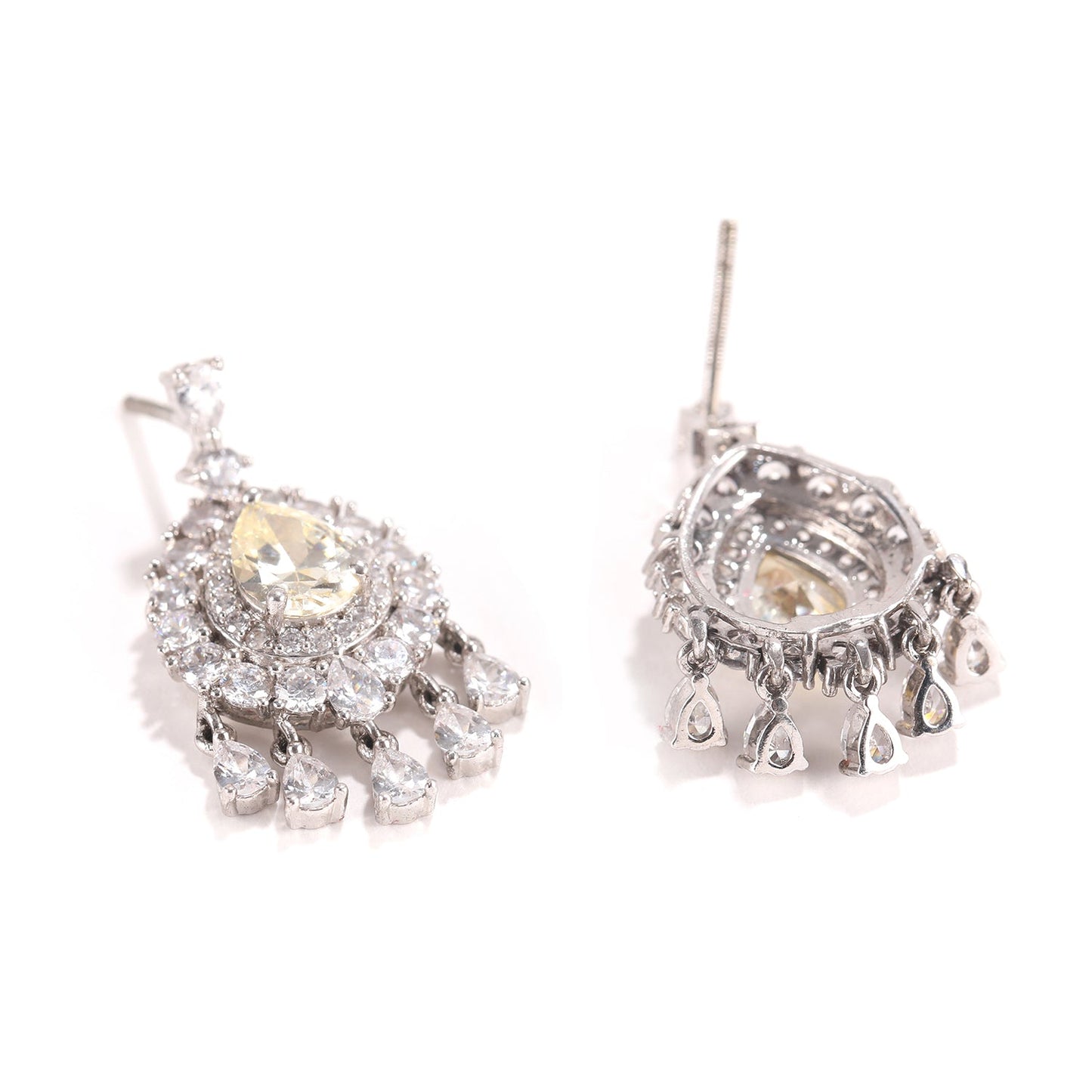 American Diamond Bezel Drop Earrings with Sunshine Stones