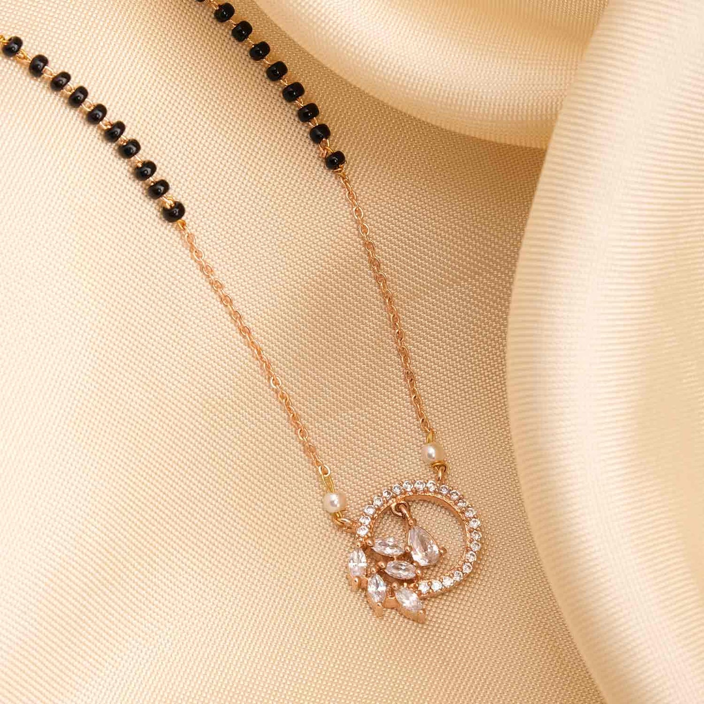 American Diamond Floral Drop Round Mangalsutra