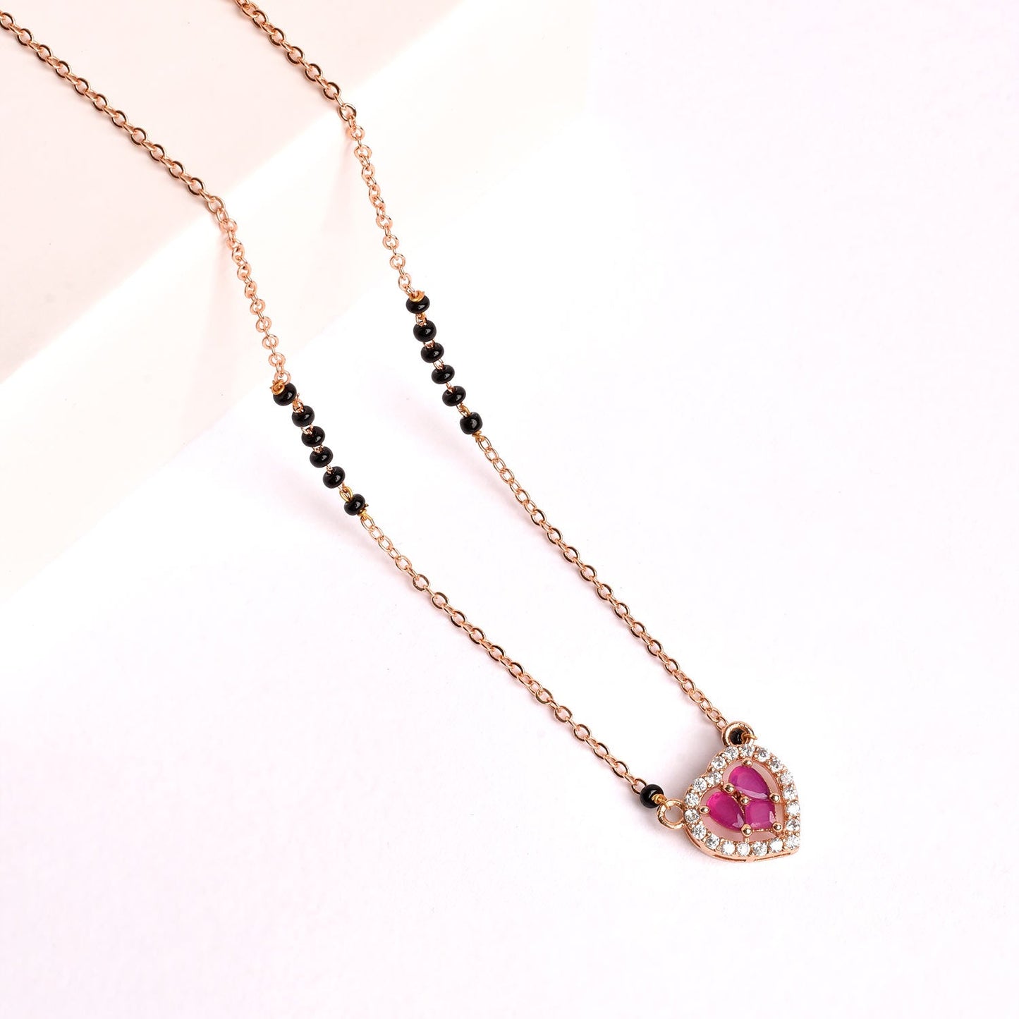 American Diamond Ruby Heart Shaped Mangalsutra