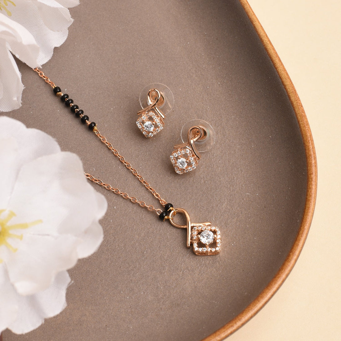 Amour Solitaire American Diamond Mangalsutra with Earrings