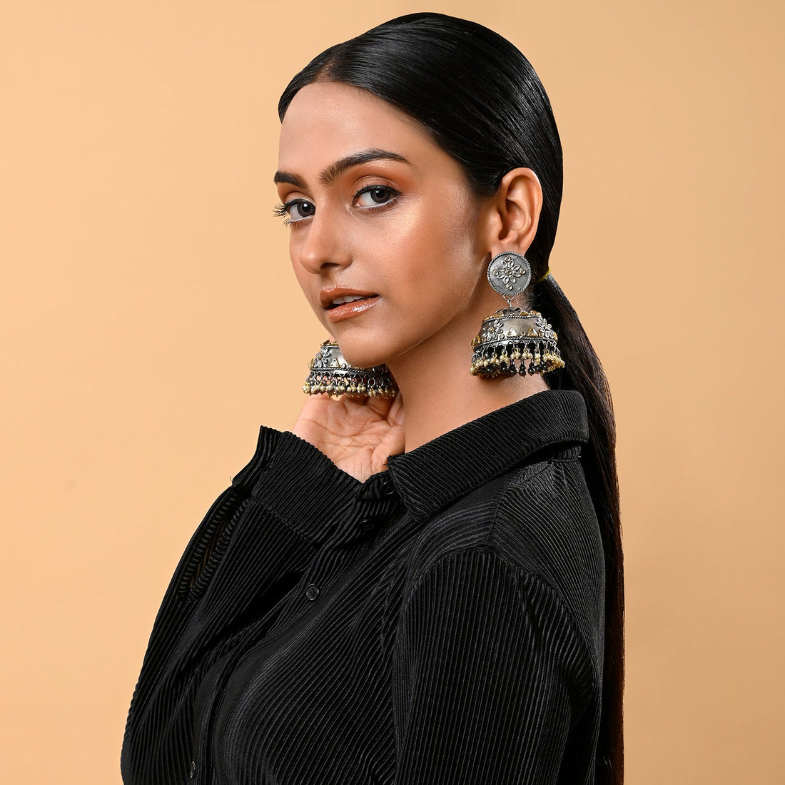 Anika Light Weight Oxidised Jhumka Earrings