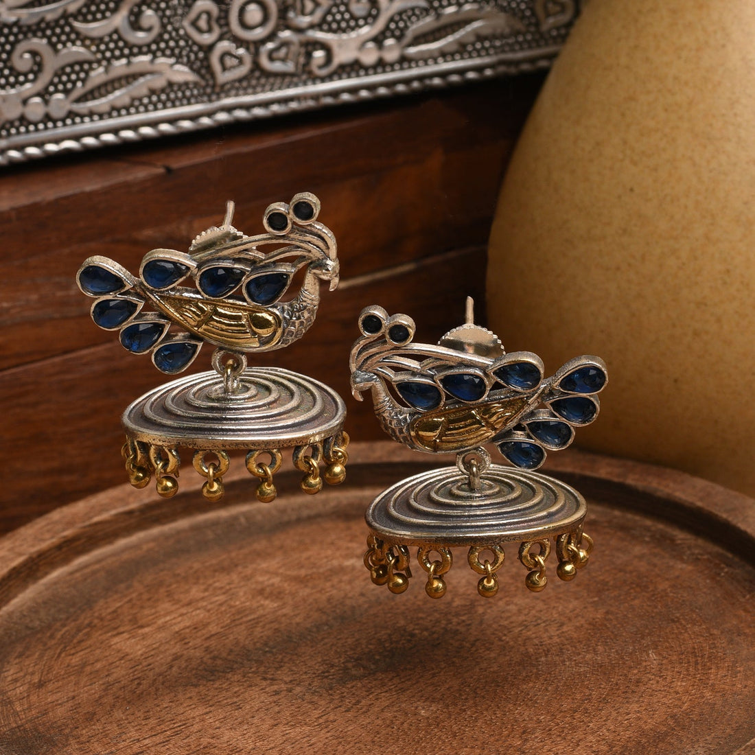 Antique Blue Mayil Peacock Jhumka Earrings