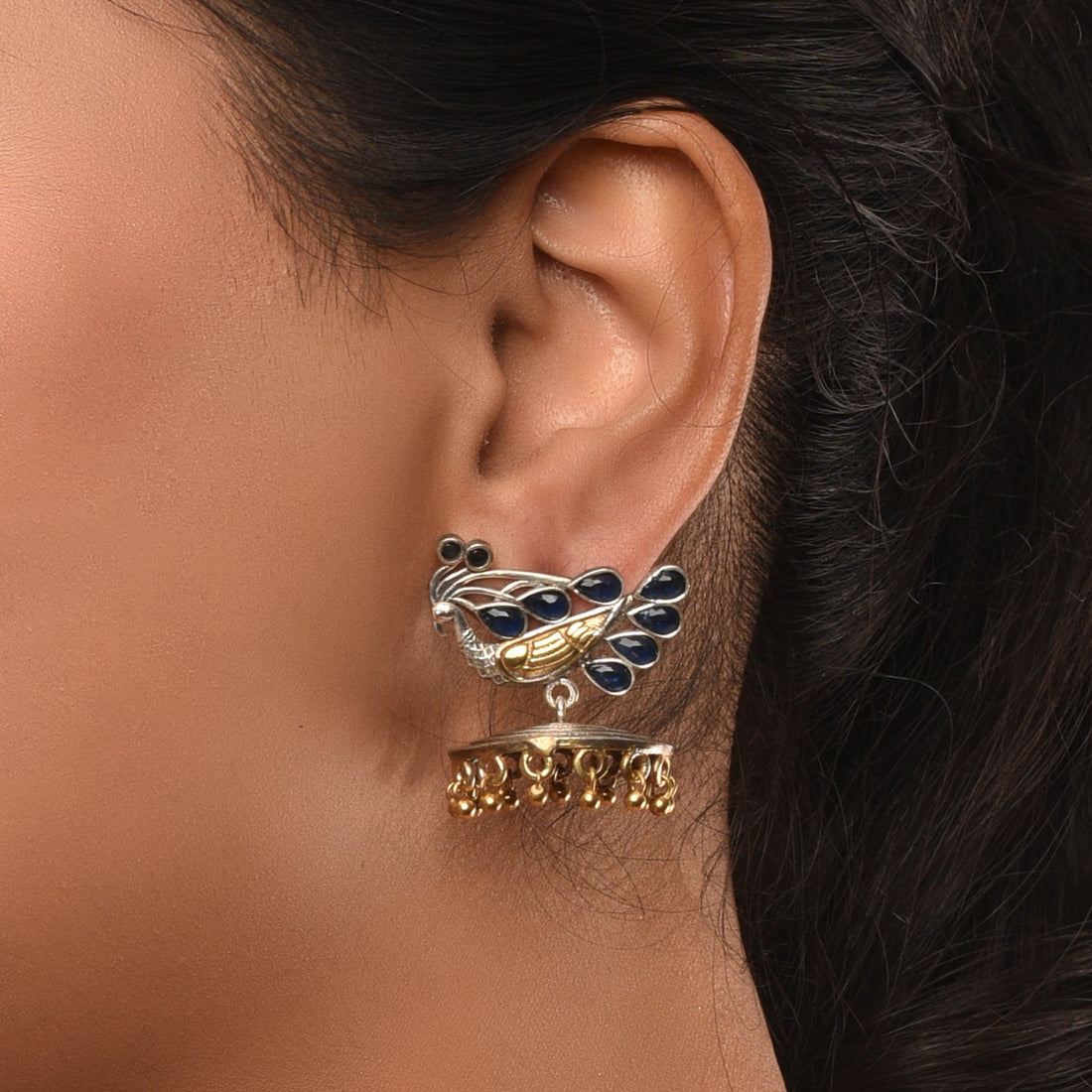 Antique Blue Mayil Peacock Jhumka Earrings