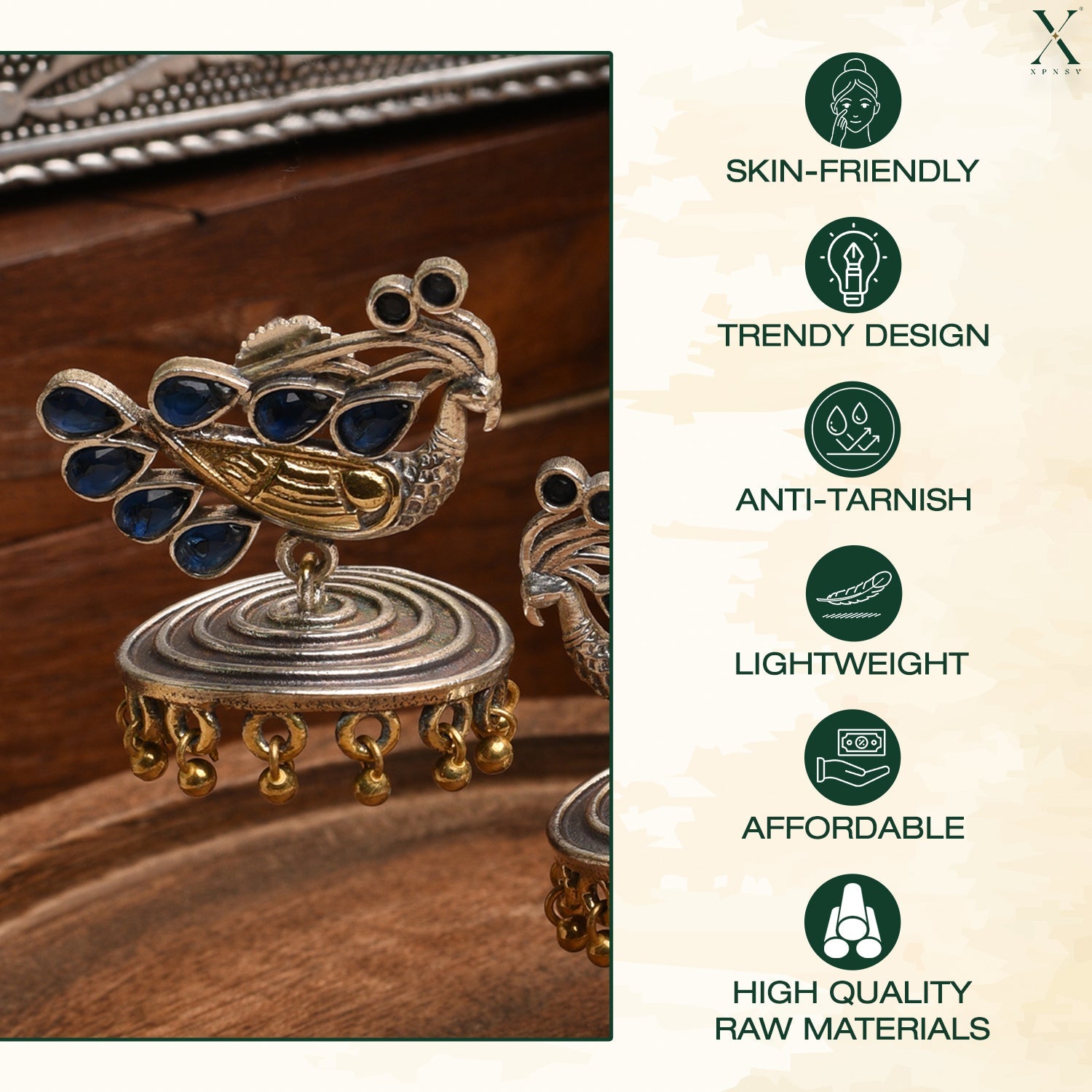 Antique Blue Mayil Peacock Jhumka Earrings