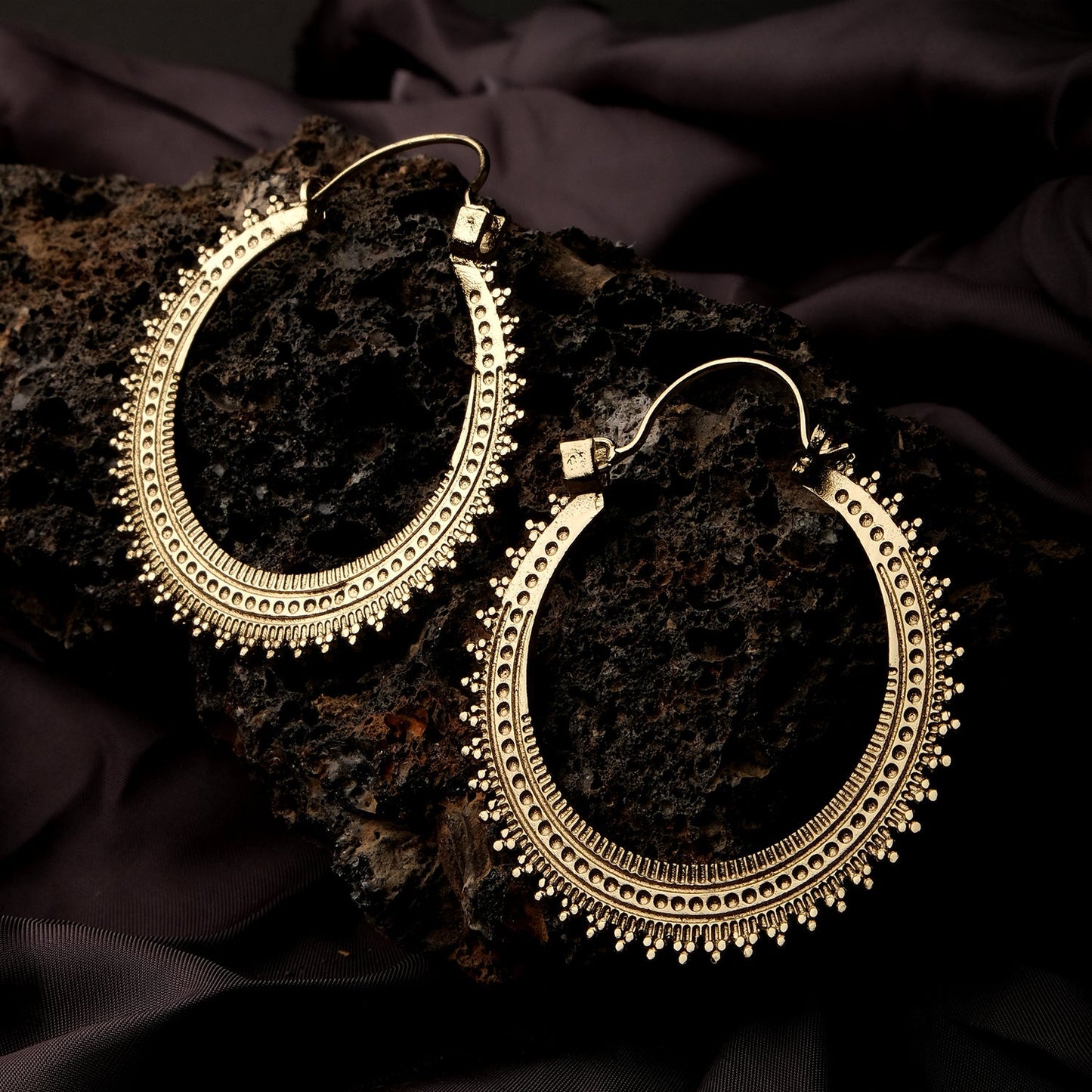 Antique Carved Round Hoop Earrings