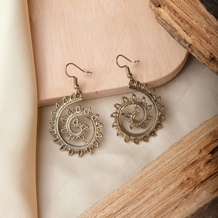 Antique Carved Spiral Hook Earrings