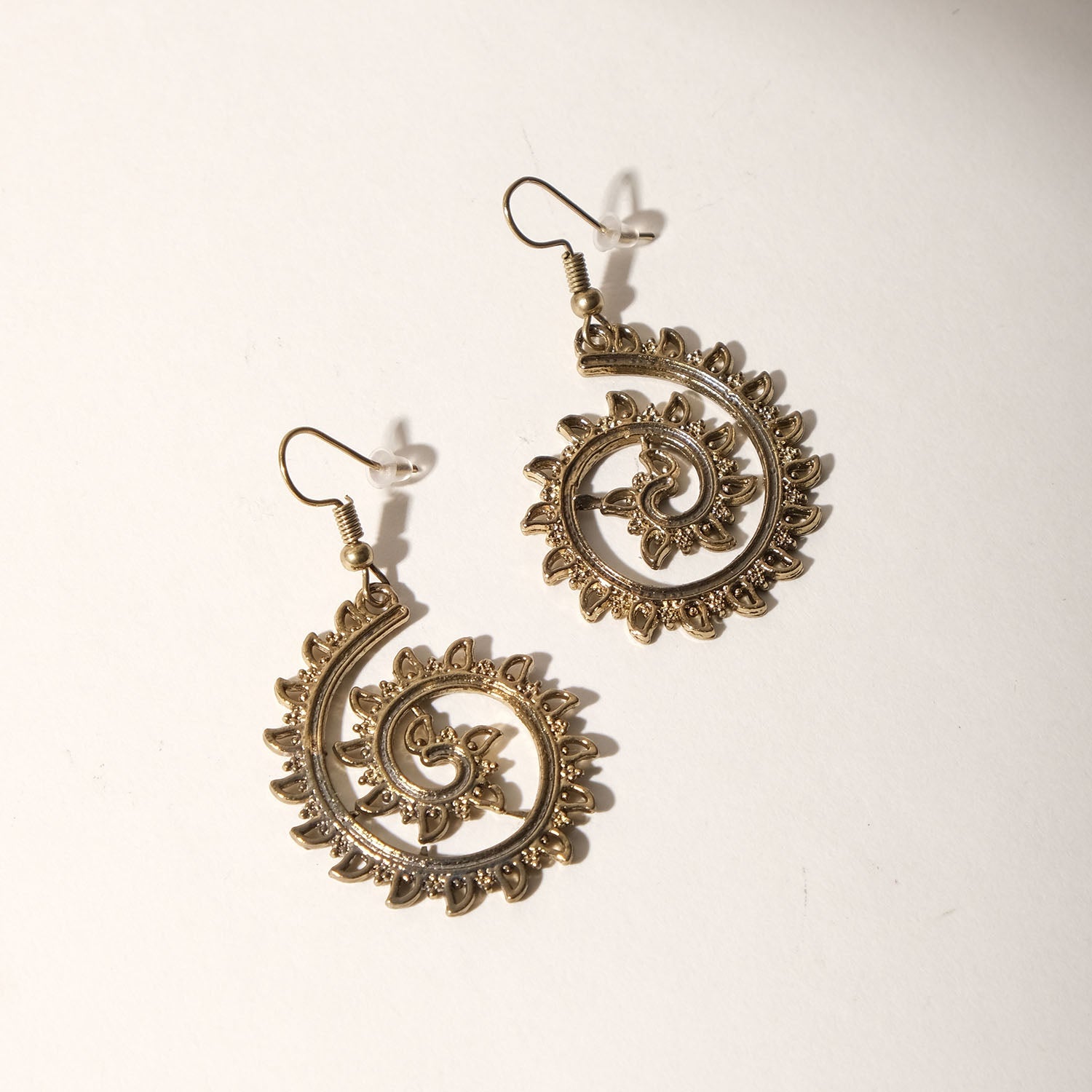 Antique Carved Spiral Hook Earrings