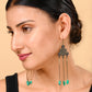 Antique Gold Green Semi-Precious Chain Drop Earrings