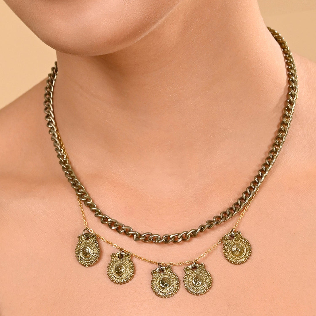 Antique Gold Layered Coins Necklace