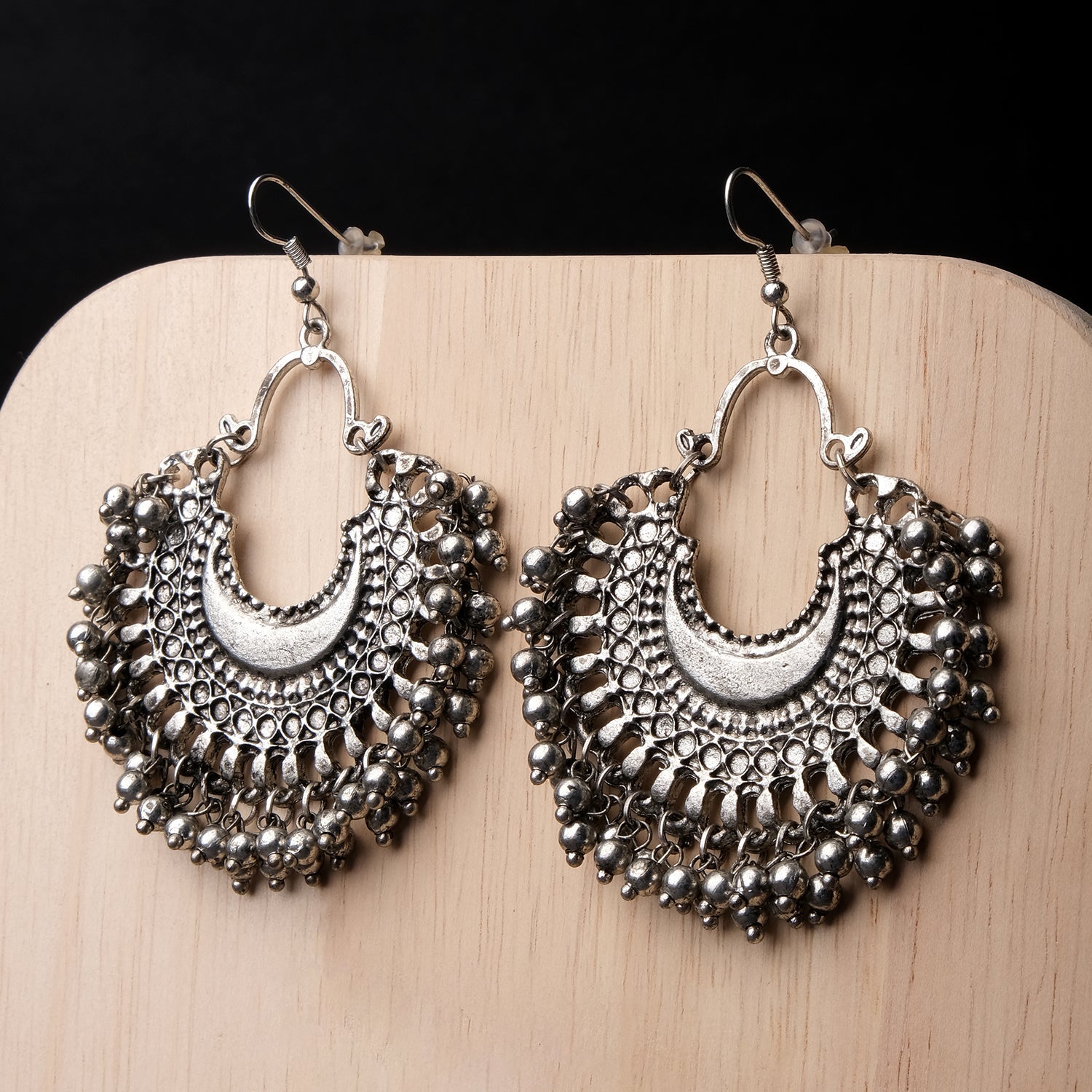 Antique Silver Carved Beads Hook Earrings