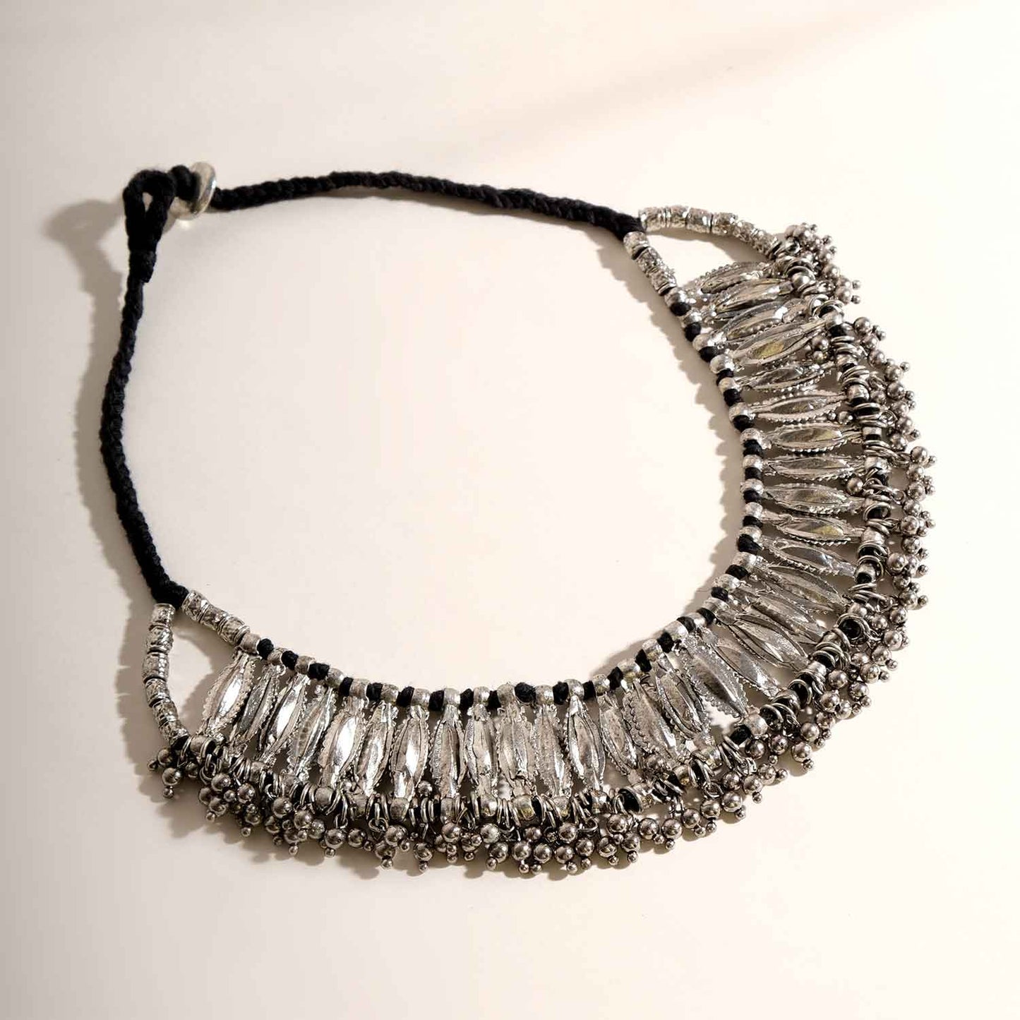 Antique Silver Metallic Hanging Choker Necklace