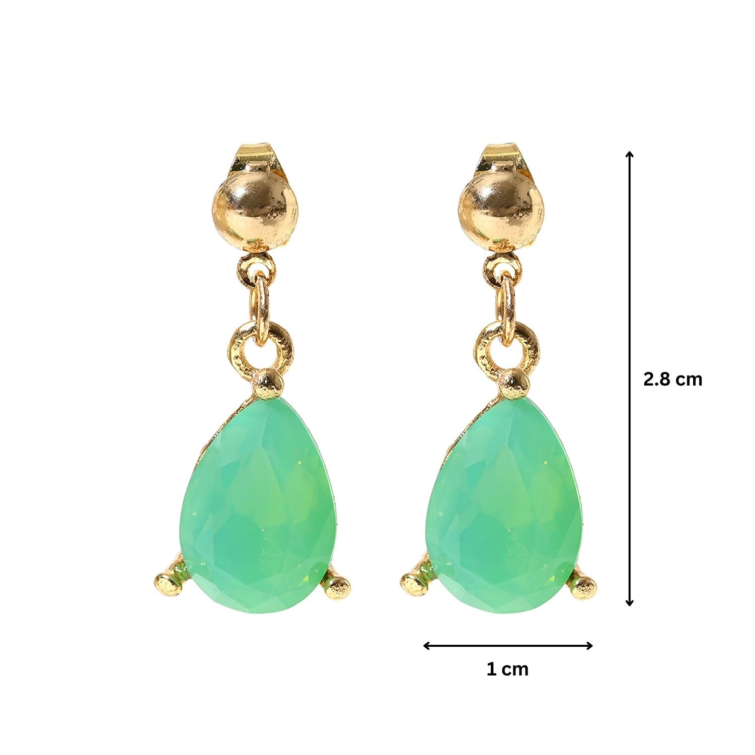 Aqua Opal Drop Gold Stud Earrings with Crystals for Women and Girls