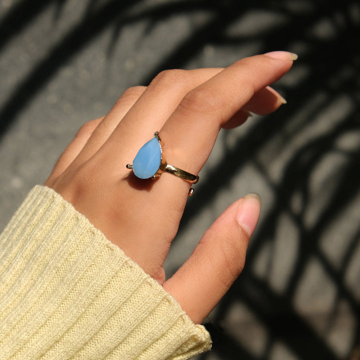 Azure Blue Glass Crystal Ring