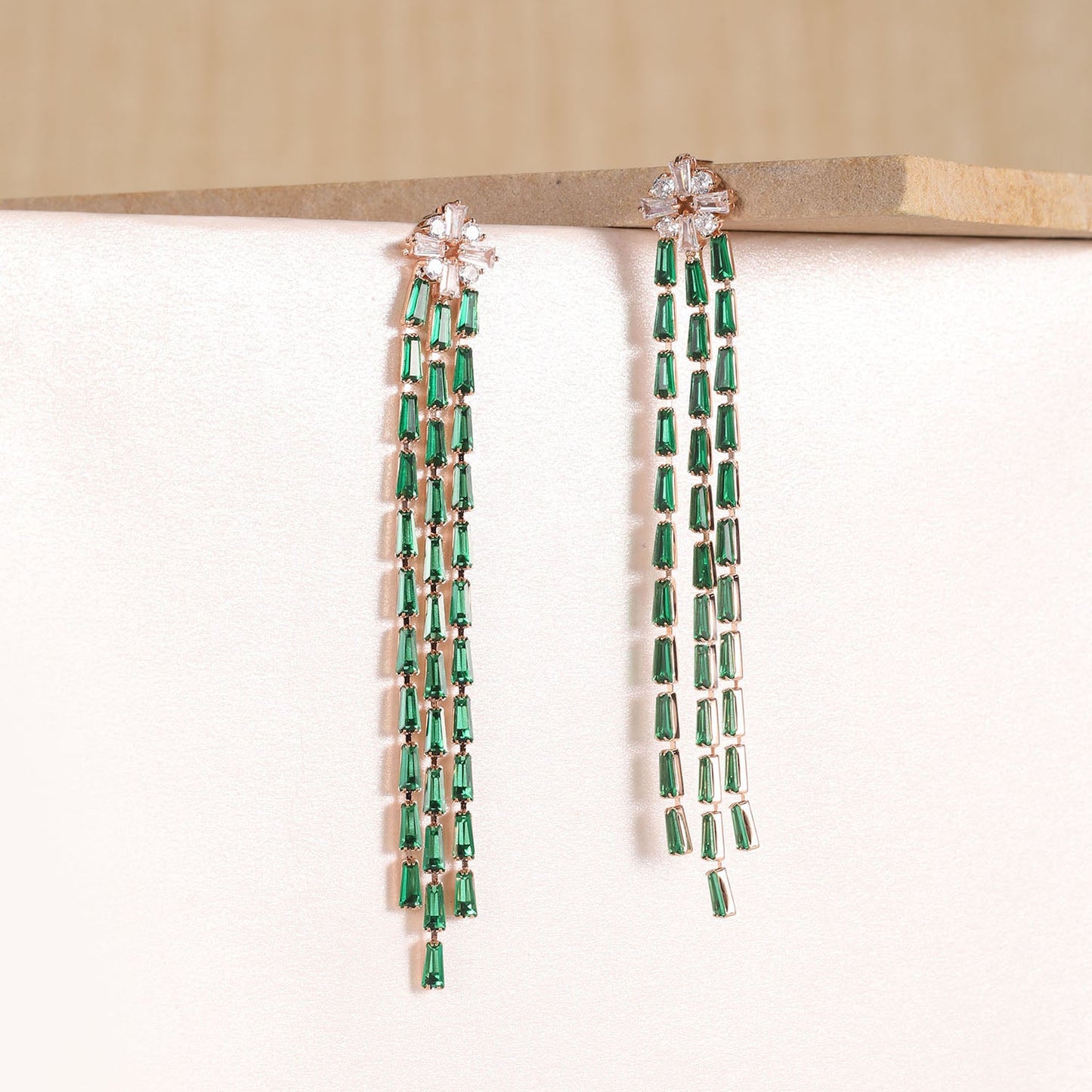 Baguette Studded Women Stylish Long Party Earrings