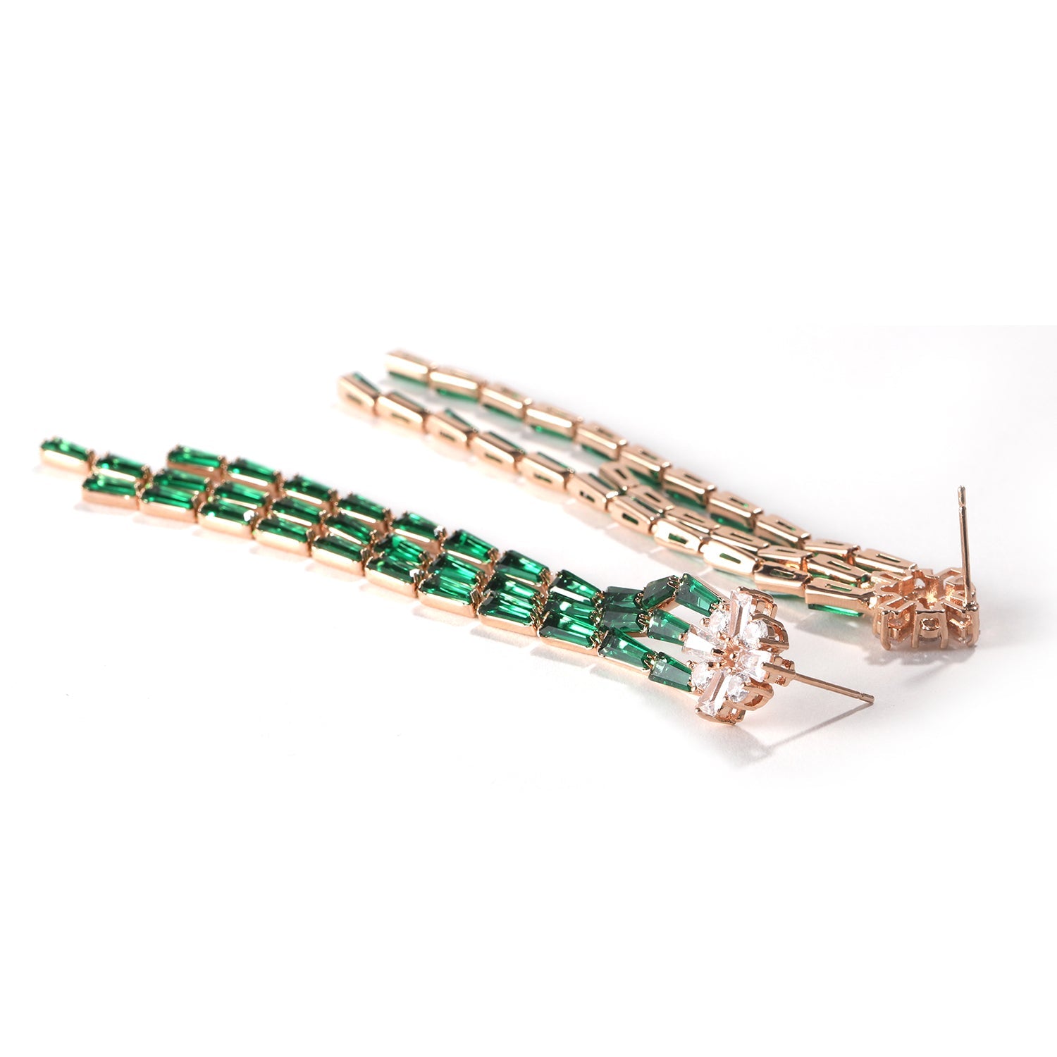 Baguette Studded Women Stylish Long Party Earrings