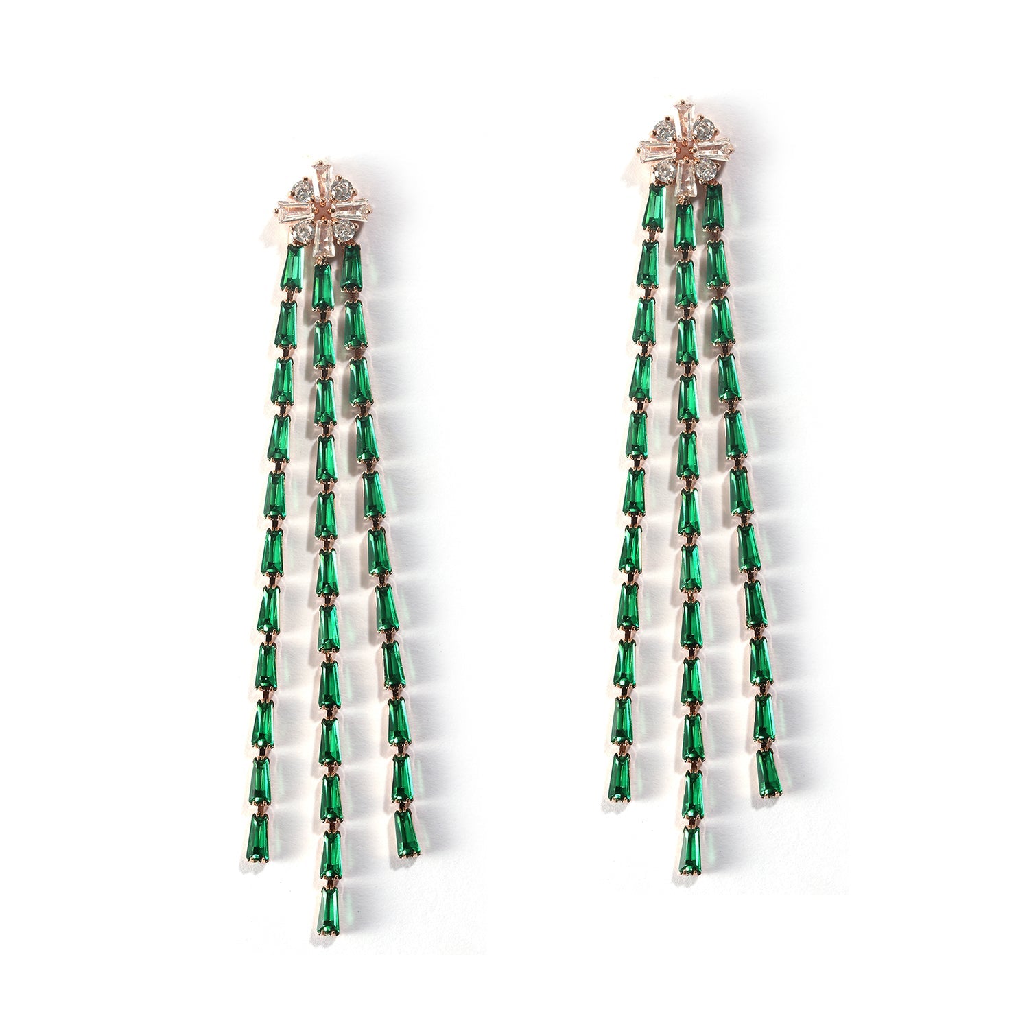 Baguette Studded Women Stylish Long Party Earrings