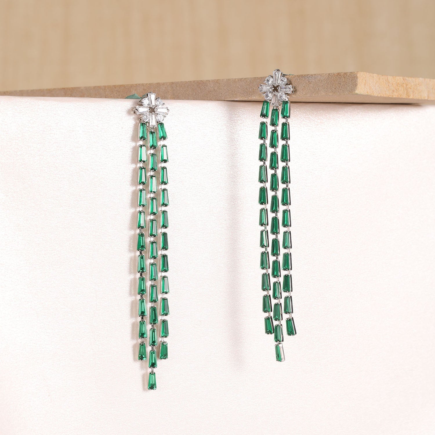 Baguette Studded Women Stylish Long Party Earrings