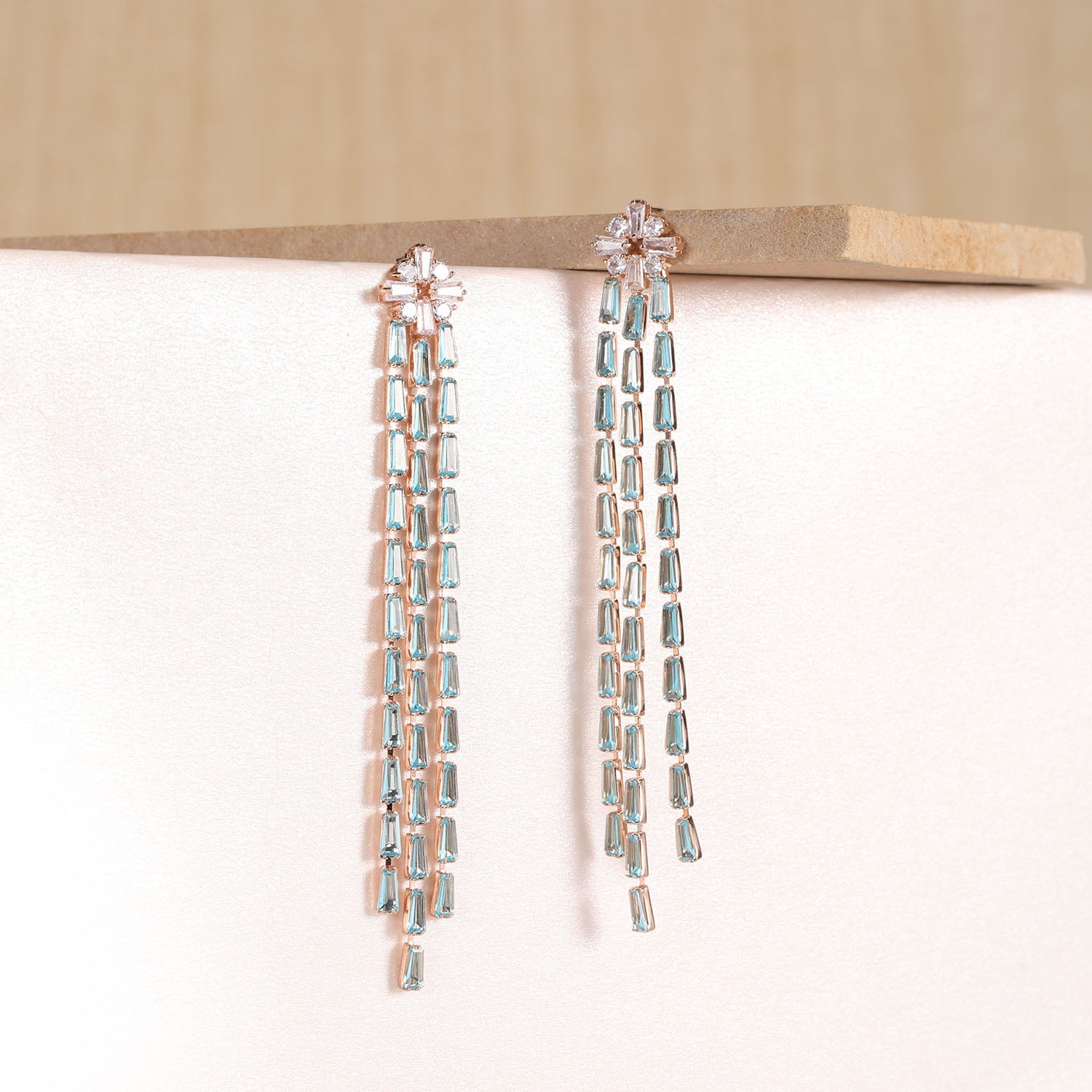 Baguette Studded Women Stylish Long Party Earrings