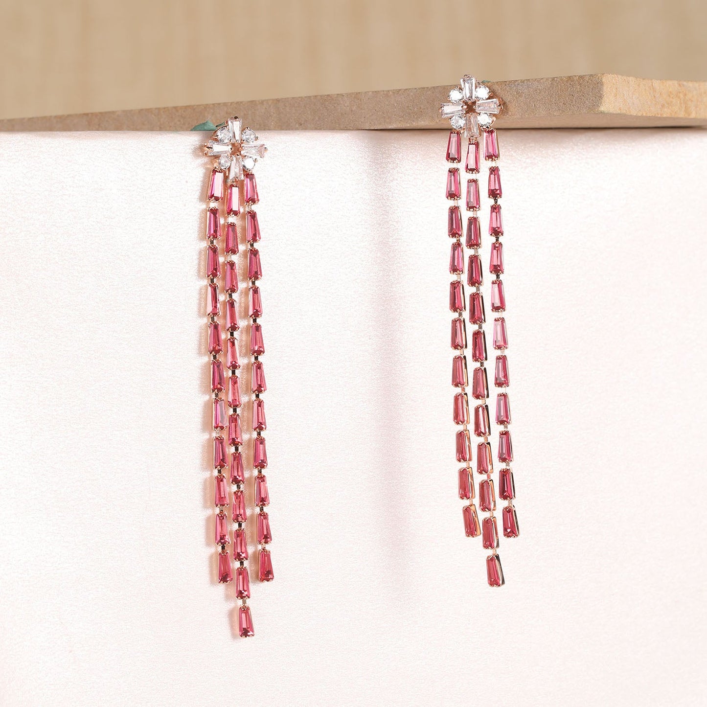 Baguette Studded Women Stylish Long Party Earrings