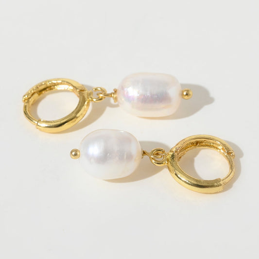 Baroque Pearl Drop Hoop Earrings