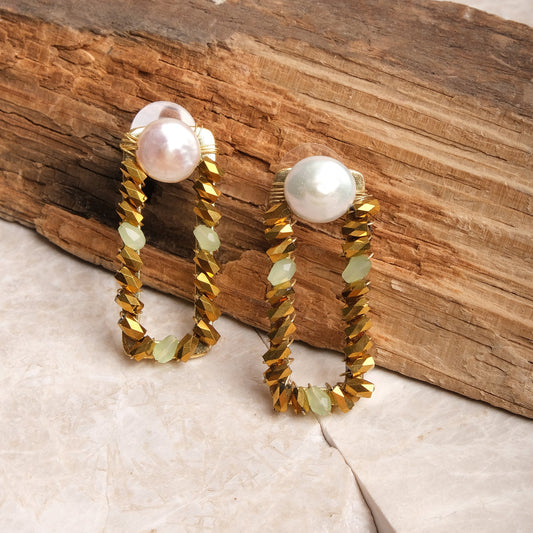 Baroque Pearl Elongated Bling Earrings