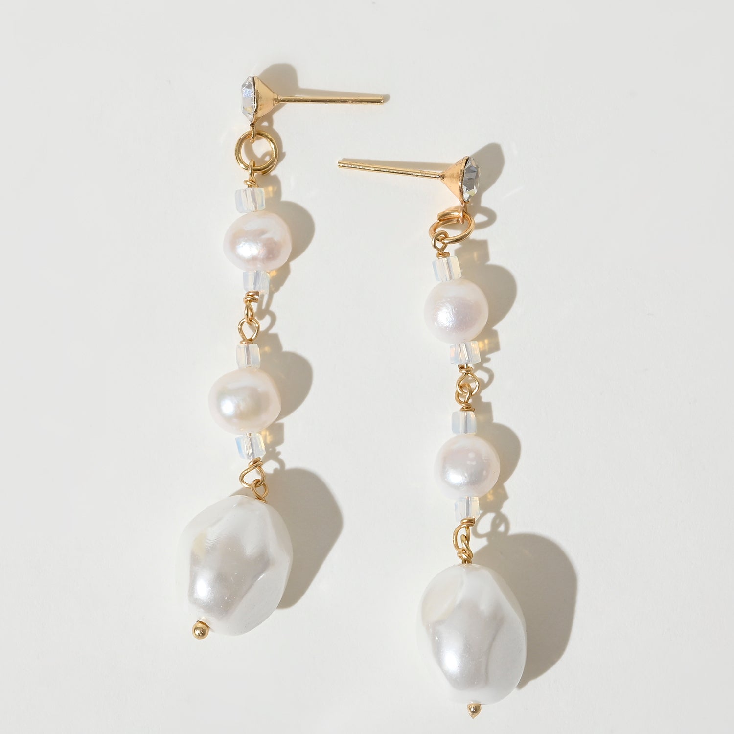 Baroque Pearl Glass Crystal Beads Drop Long Earrings