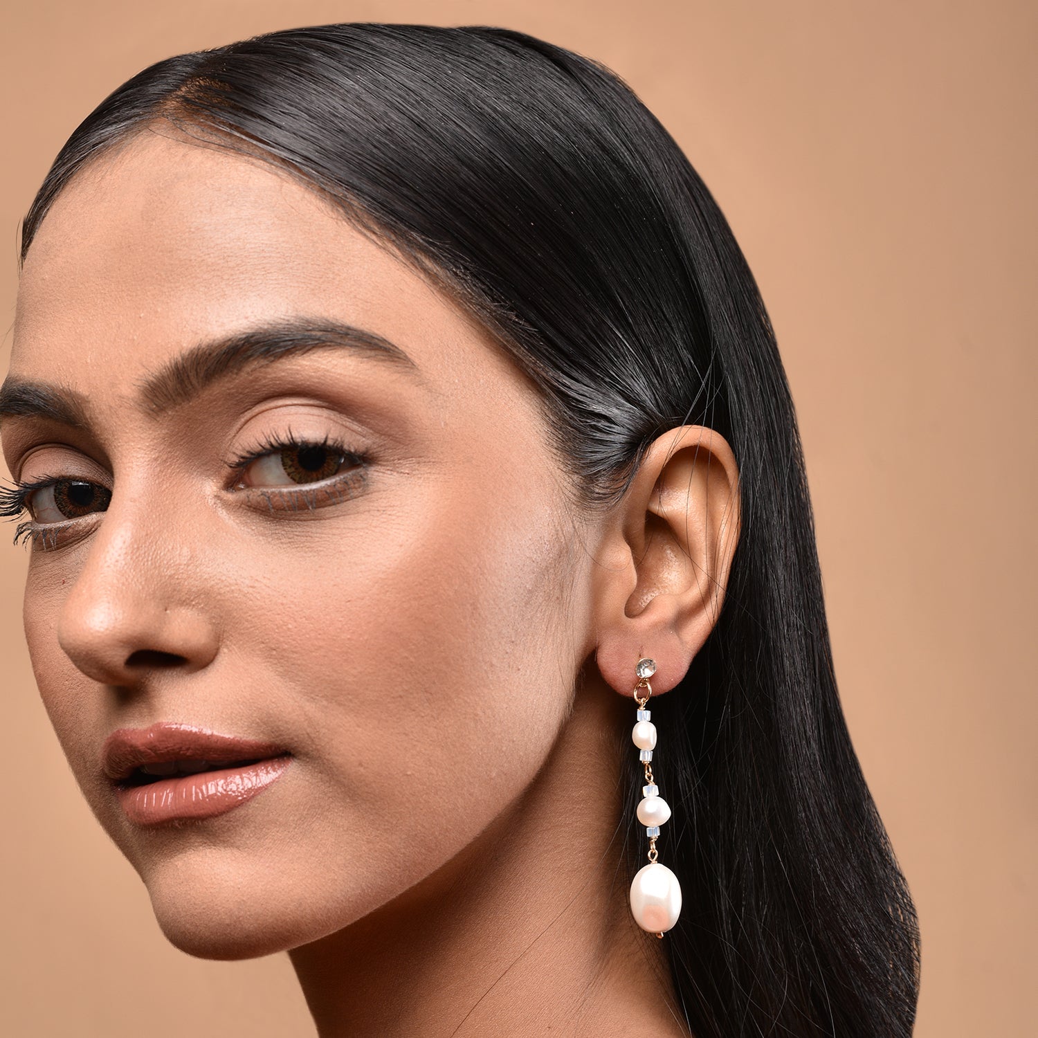 Baroque Pearl Glass Crystal Beads Drop Long Earrings