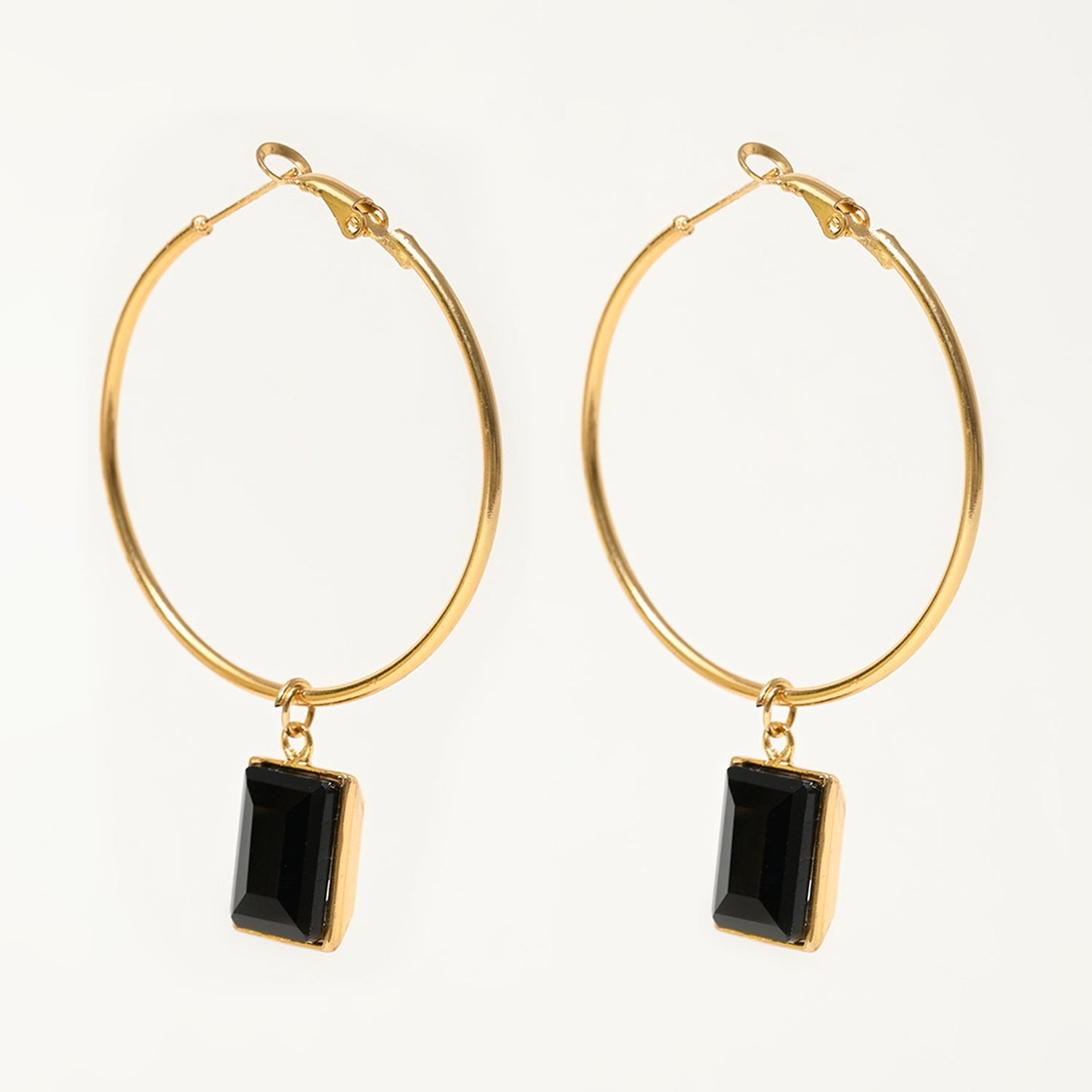 Black Glass Crystal Hoop Earrings