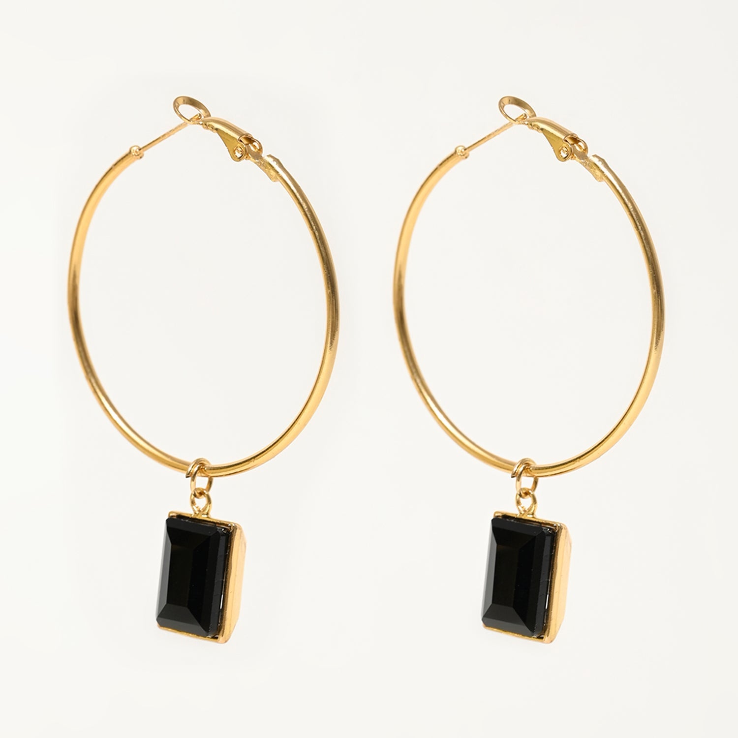 Black Glass Crystal Hoop Earrings