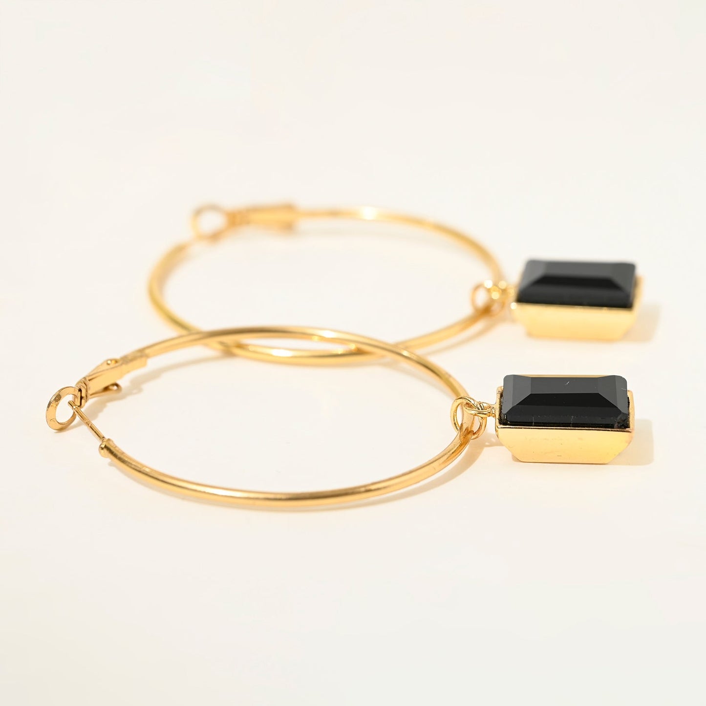 Black Glass Crystal Hoop Earrings