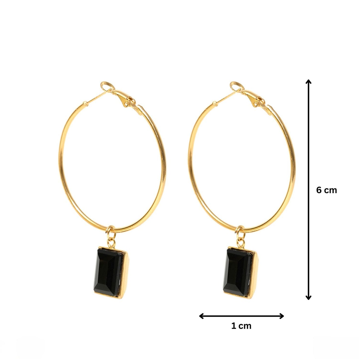 Black Glass Crystal Hoop Earrings