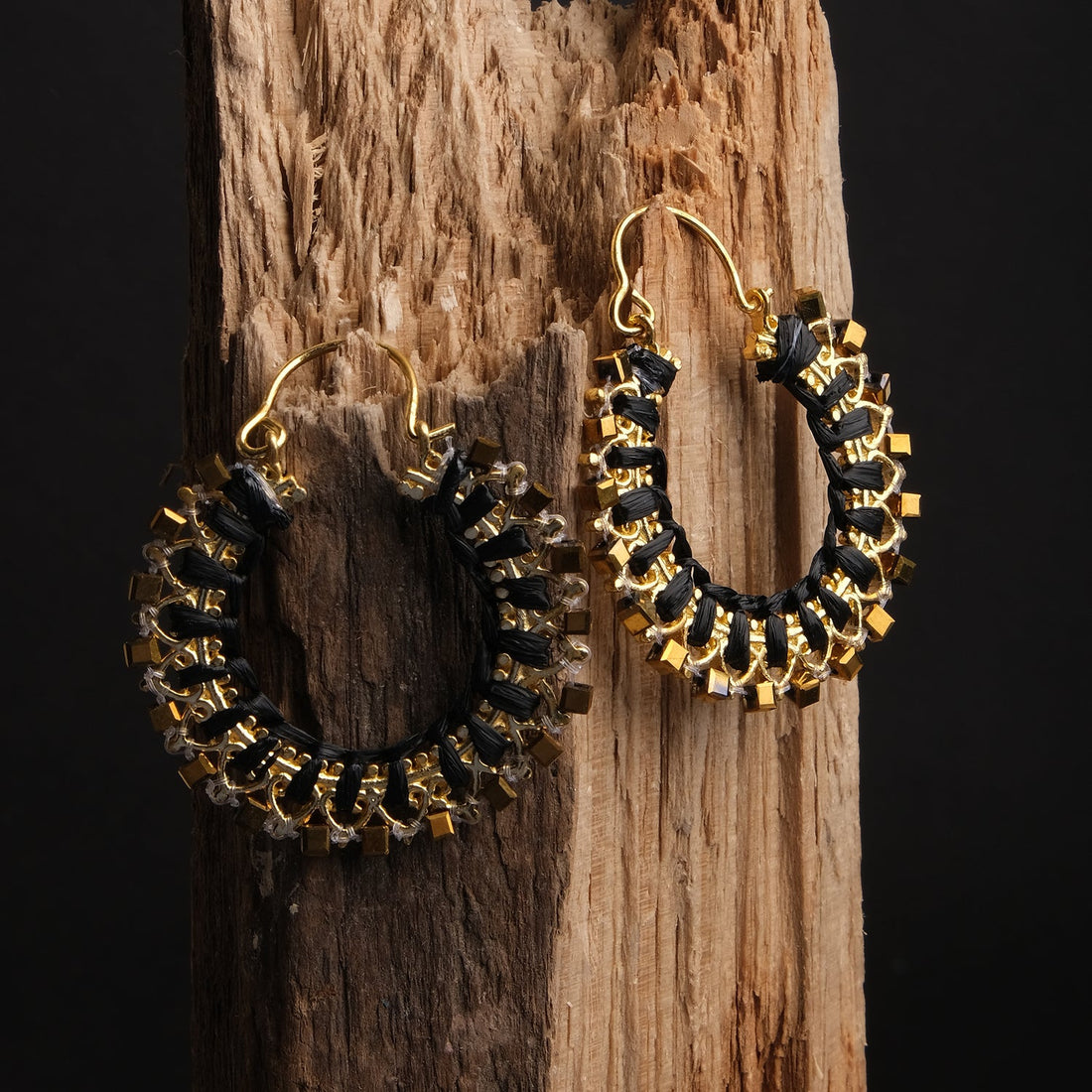 Black Thread Swirl Hoop Earrings